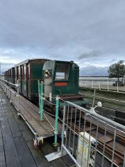 To board the ferry at Hythe, it's a 640 metre ride on the world's oldest pier train
